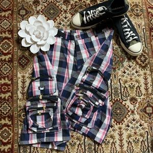 Multiple Pocket Checkered  Cargo Short